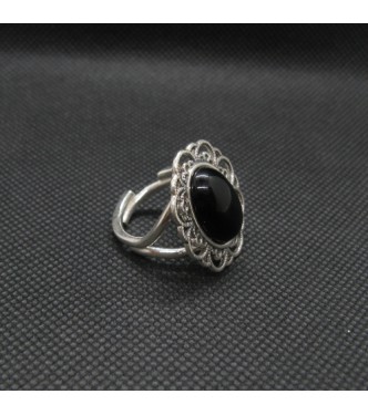 R002075 Sterling Silver Ring Genuine Hallmarked 925 With Black Onyx Adjustable Size